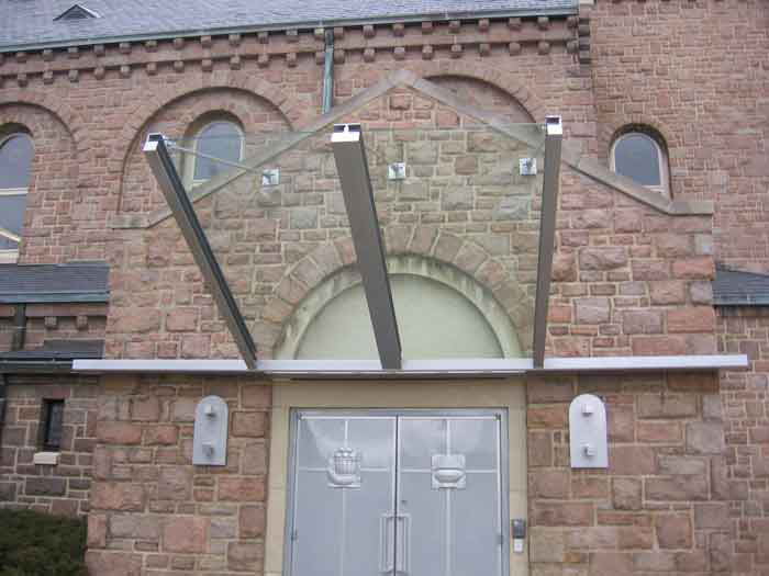 Glass Entrance Canopy with Hanger Rod Arms